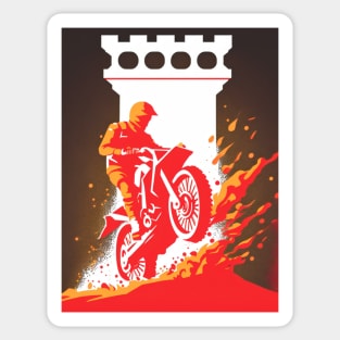 Dirt bike rider - orange silhouette w/orange splash Sticker